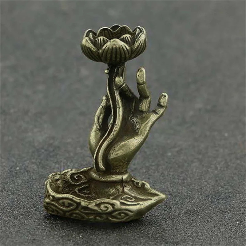 Mini Buddha Hand Lotus Incense Burner Metal Backflow Incense Holder Smoke Waterfall Censer Teahouse Home Office Table Decoration