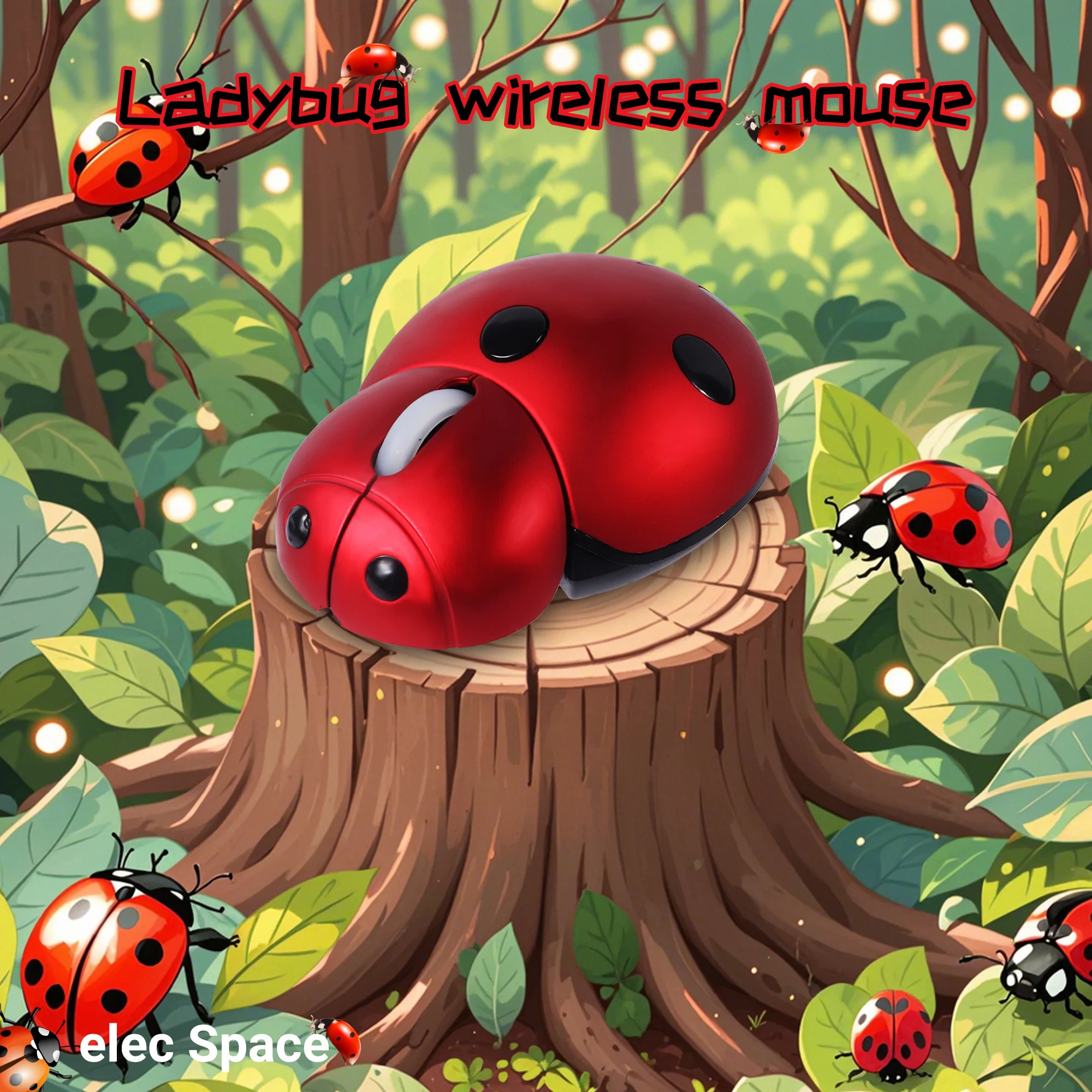 Cute Ladybug Shaped Wireless Office Mouse 2.4G Plug and Play Portable Mini Mouse for PC Laptop