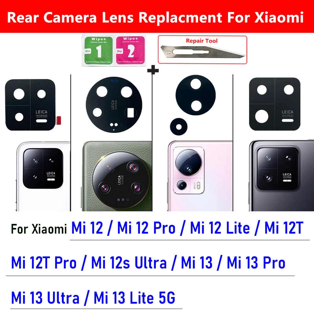 NEW Replacement Glass Lens Back Rear Camera Glass Lens With Sticker For Xiaomi Mi 12 12T 13T Pro Mi 13 Lite 5G 12S 13 Ultra