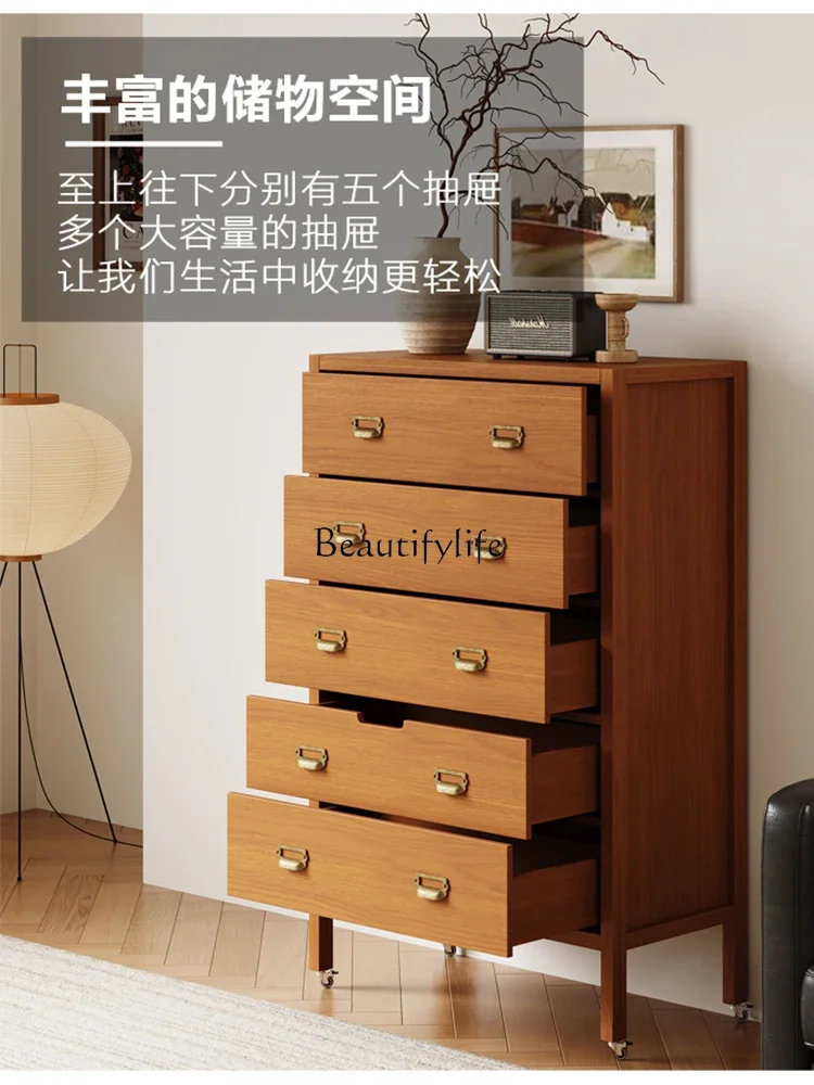 

ld14 Medieval solid wood teak veneer chest of drawers retro modern bedroom storage side cabinet