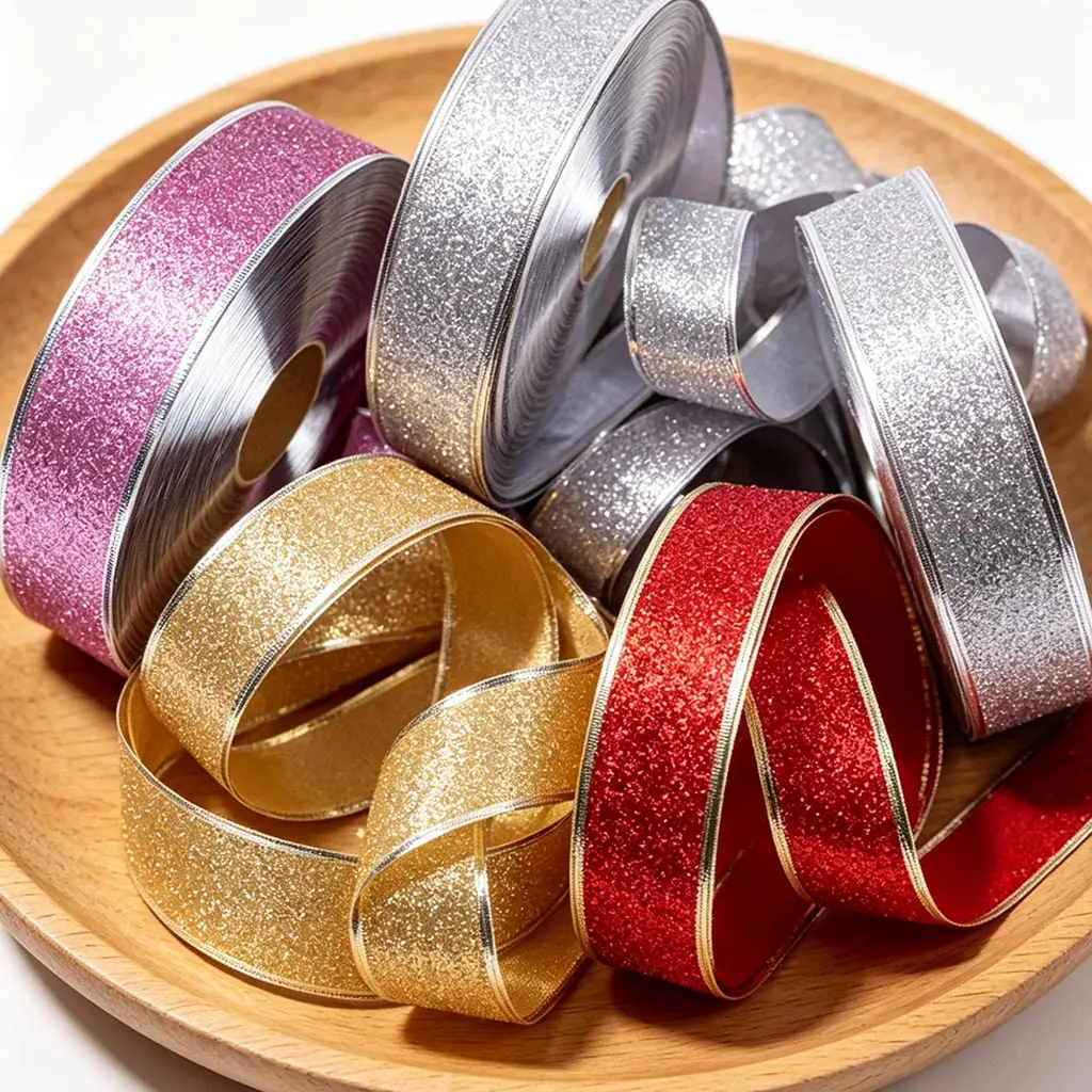 (2M/roll)5Cm Shiny Gold Powder Ribbon Holiday Decoration Gift Packaging Foldable Handmade Diy Crafts Production