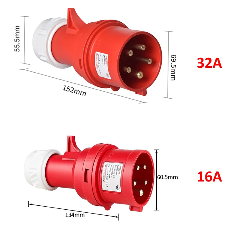 Electric vehicle charging adapter CEE Plug 16A/32A Red to Socket Blue 1-phase 32A 7KW 16A 3.5KW Red 3-Phase 16A 11KW 32A 22KW view 4