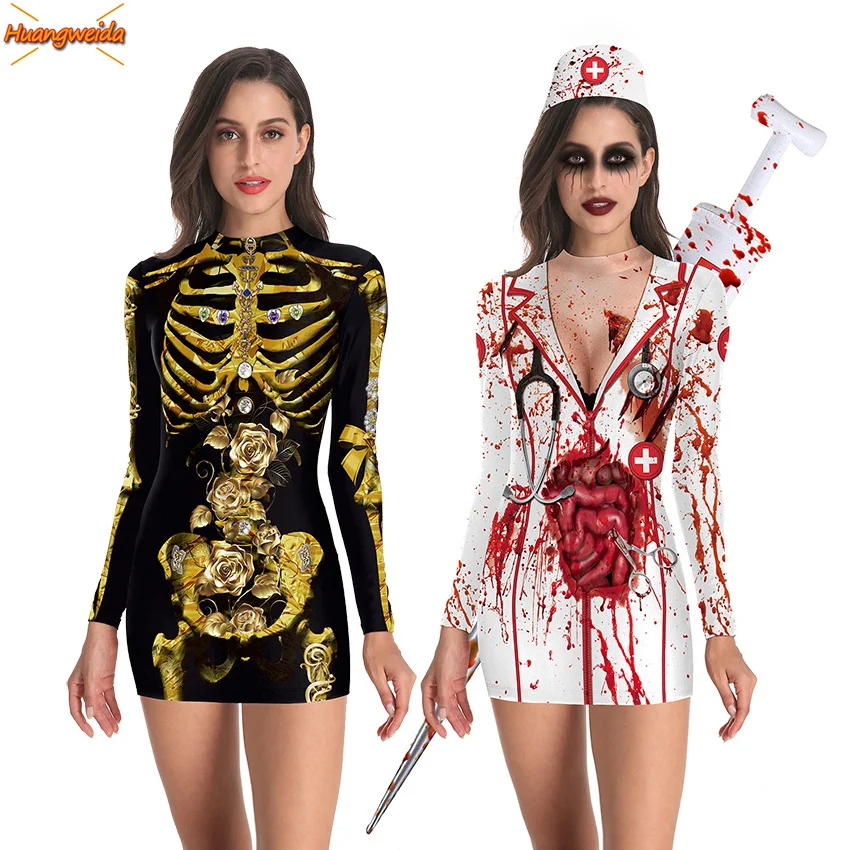 Vrouwen Scary Blood Verpleegkundige Pak, Vrouwen Scary Cosplay Halloween Pak, Ghost Verpleegster Rok, Carnaval Accessoires