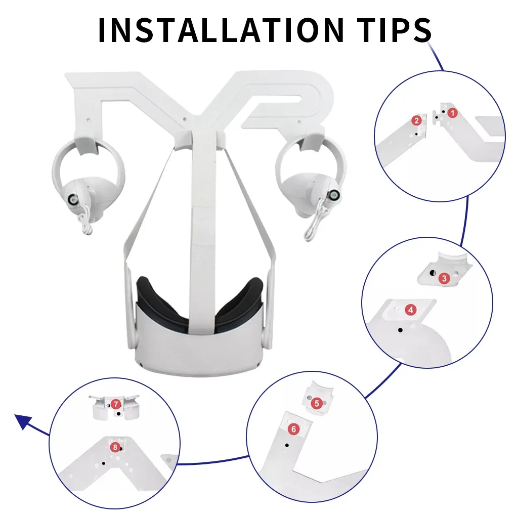 ABS Wall Hanger Stand for Oculus Quest 2 VR Headset - Waterproof Controller Holder.