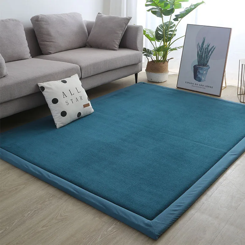 Thick Solid Color Rectangular Carpet for Living Room Ckildren Bedroom Play Rug Bay Window Soft Mat Baby Anti-fall Crawling Pads