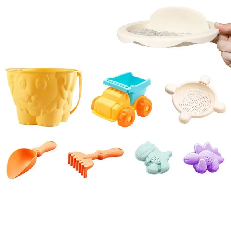 

Beach Toys Set 7Pcs Durable Kid Beach Toys Set Travel-Friendly Beach Set Beach Molds Bucket Shovel Watering Can Summer Sand Toys