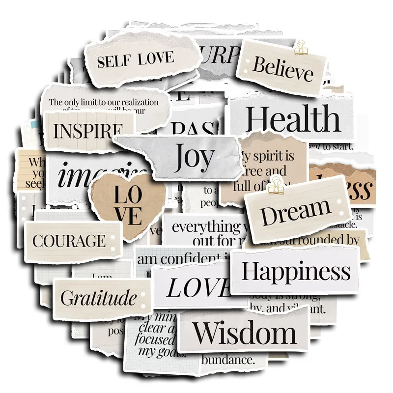 60PCS Inspirational Hand Torn Letter Phrase Graffiti Stickers for Bicycle Hand Account Pencil Case Decals