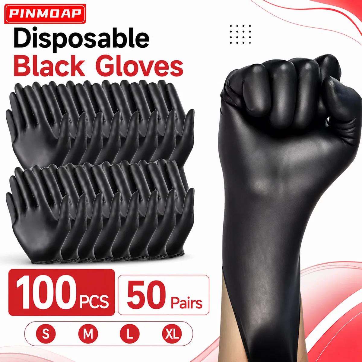 PINMOAP Black Disposable Gloves Nitrile Gloves Powder Free Work Gloves Comfortable Durable Grip Gloves For Car Home Workshop Use