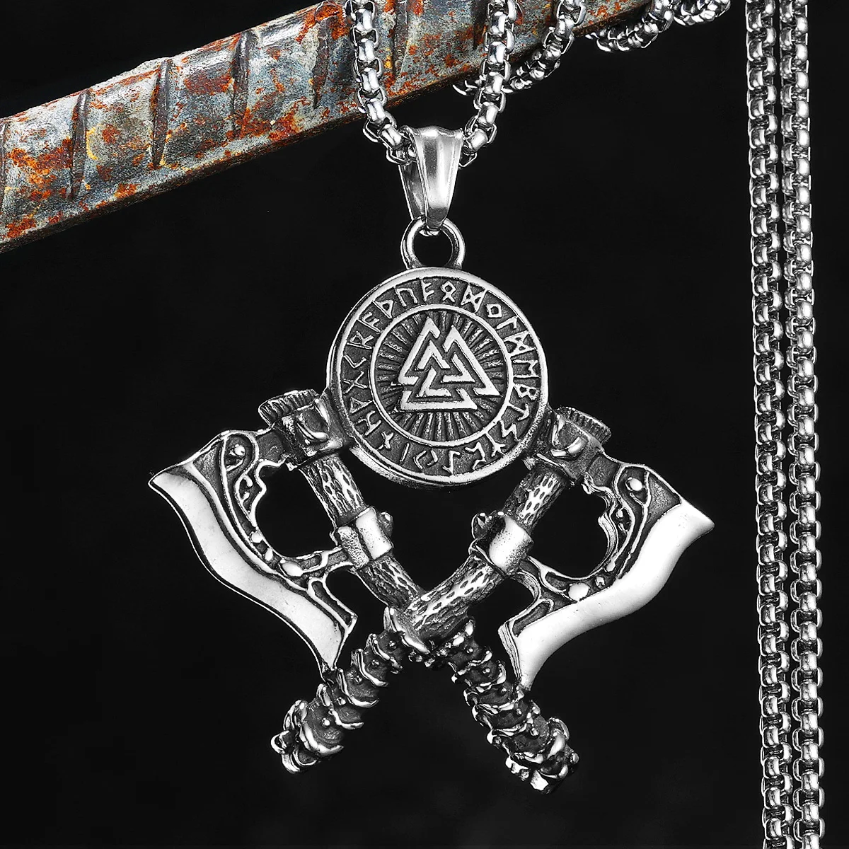 Viking Double Battle Axe Men Necklaces Stainless Steel Pendant Chain Women Punk Fashion Jewelry Accessories Gifts Wholesale