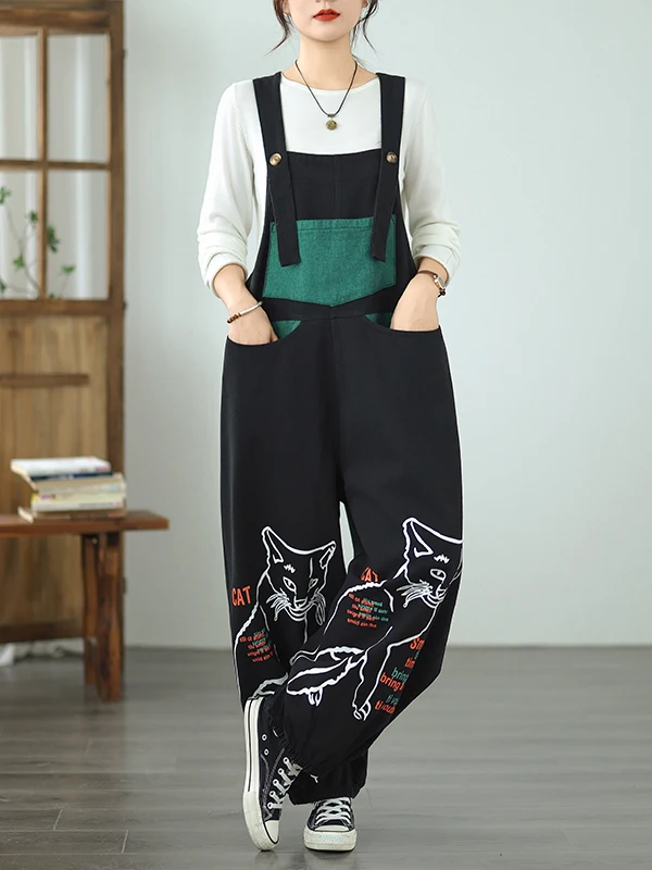 

Джинсовые комбинезоны с принтом, свободные широкие брюки, повседневные хлопковые джинсы с талией, брендовые товары по индивидуальному заказу, женская мода