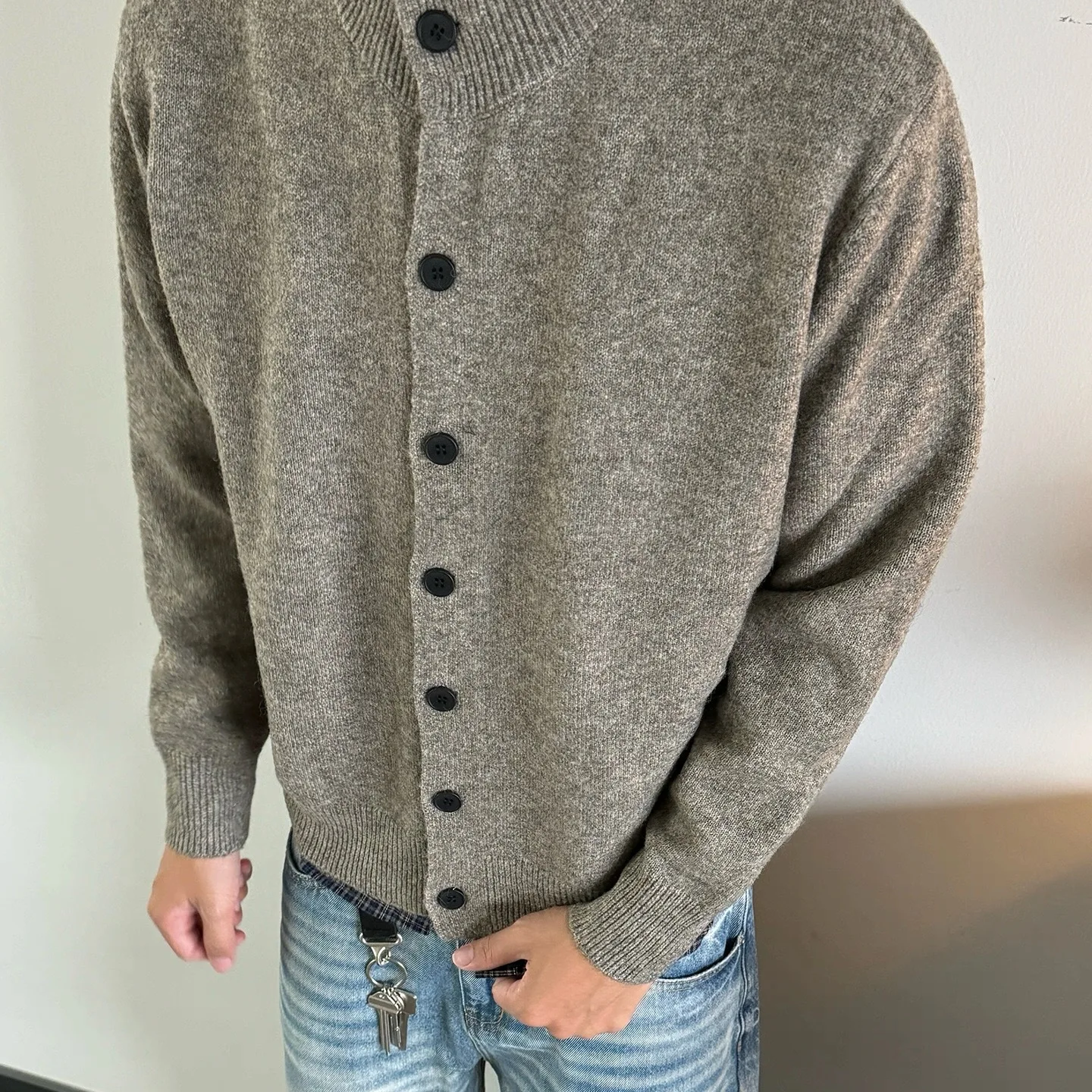 

Американский вязаный кардиган в стиле ретро, мужской цветной простой универсальный модный брендовый мужской свитер, повседневный длинный све