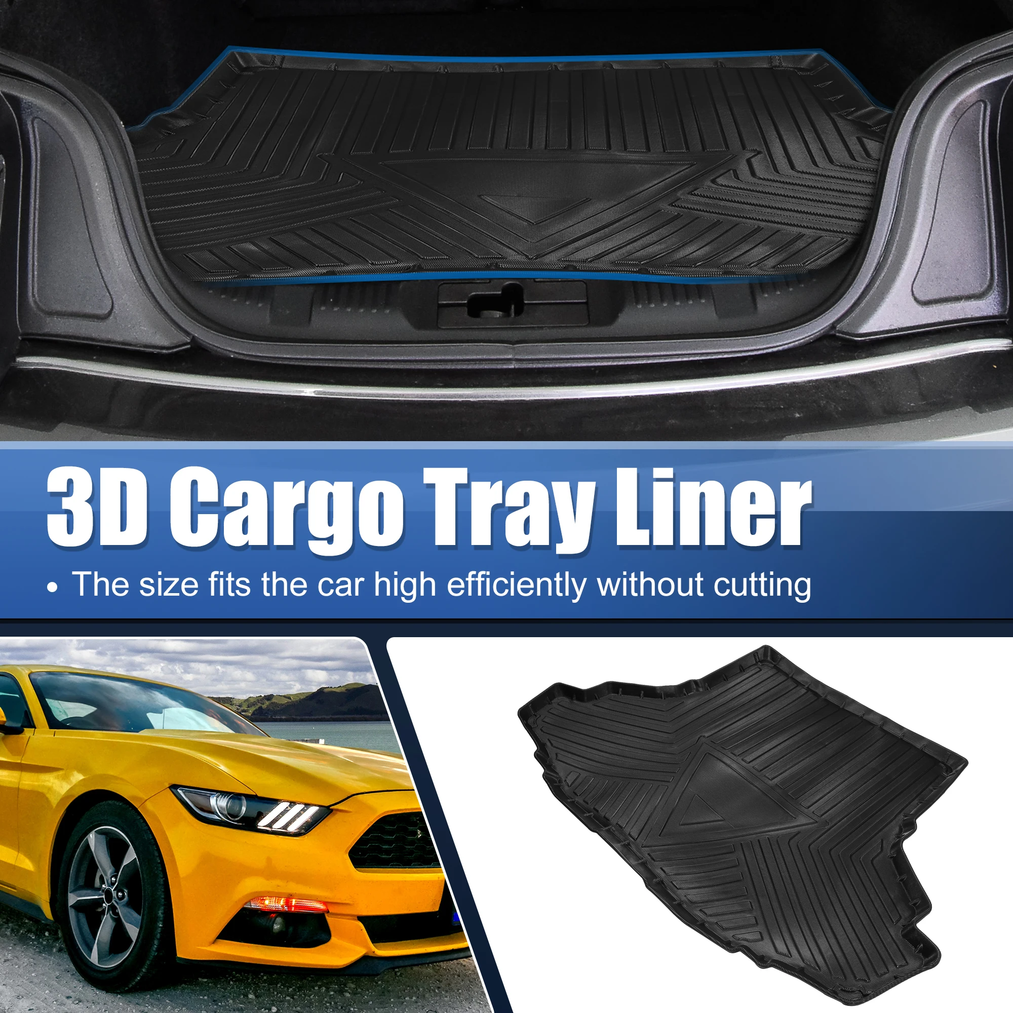 UXCELL Trunk Mat for Ford for Mustang 2015-2020 Rear Cargo Liner Accessories TPE Trunk Floor Mat Waterproof Trunk Tray Carpe