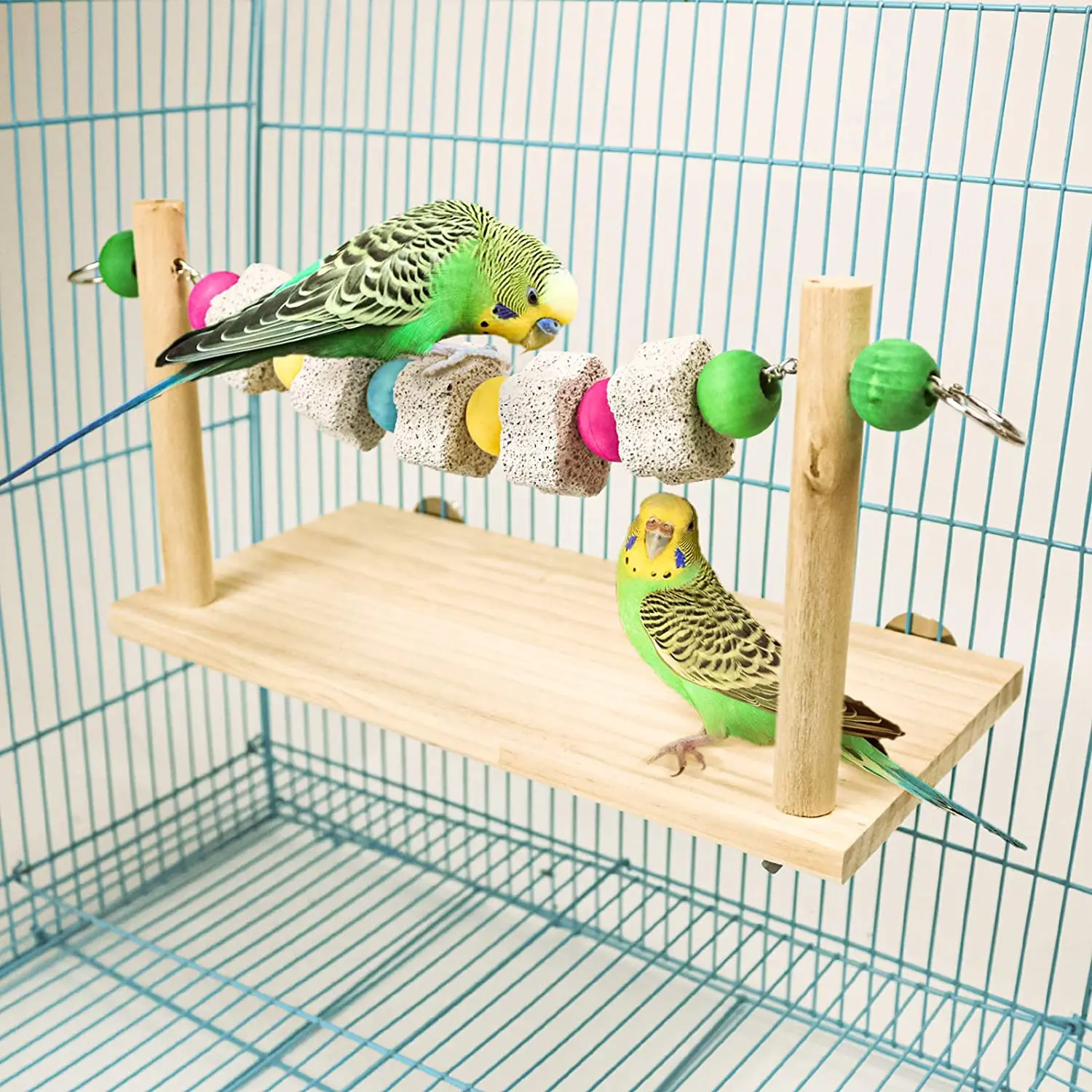 منصة خشبية الببغاء، ألعاب حامل جثم من الخشب الطبيعي، ألعاب مضغ الببغاء، كتل حافة الحمم البركانية-BAAQ