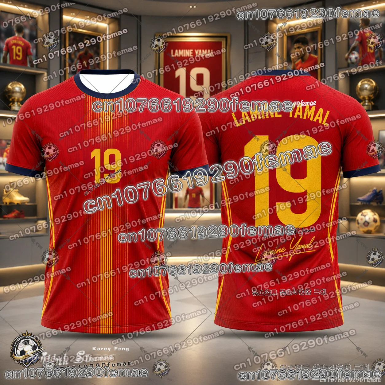 Lamine Yamal #19 Spain Soccer Football Jersey Hot Sale Fan Memorial Shirt Breathable Casual Sports Top for Kids Teens Adults