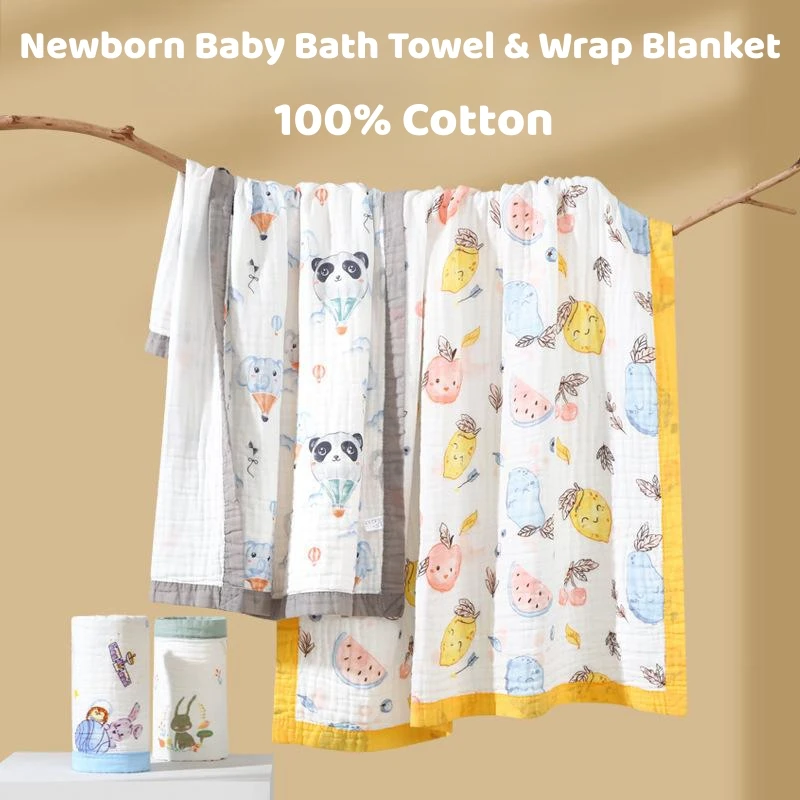 Newborn Baby Bath Towel 100% Cotton 6 Layer Gauze Soft Skin-friendly Bathrobe Washcloth Infant Swaddle Baby Shower Towel Muslin