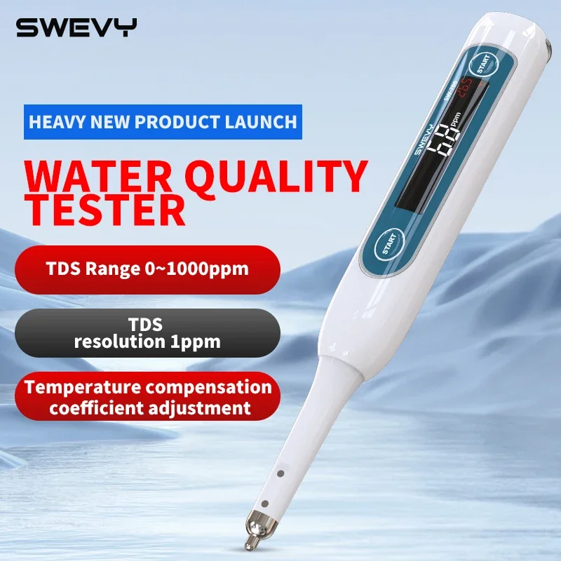 SWEVY SW-766 TDS Meter 0-1000ppm Water Quality Tester Pen Type 1ppm Resolution High Precision Temp Compensation for Drinking Aqu