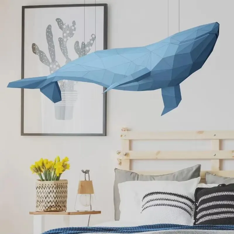 Custom Hand Painted Resin Fiberglass Giant Fish Sculpture Durable Interior Ceiling Hanging Decoration