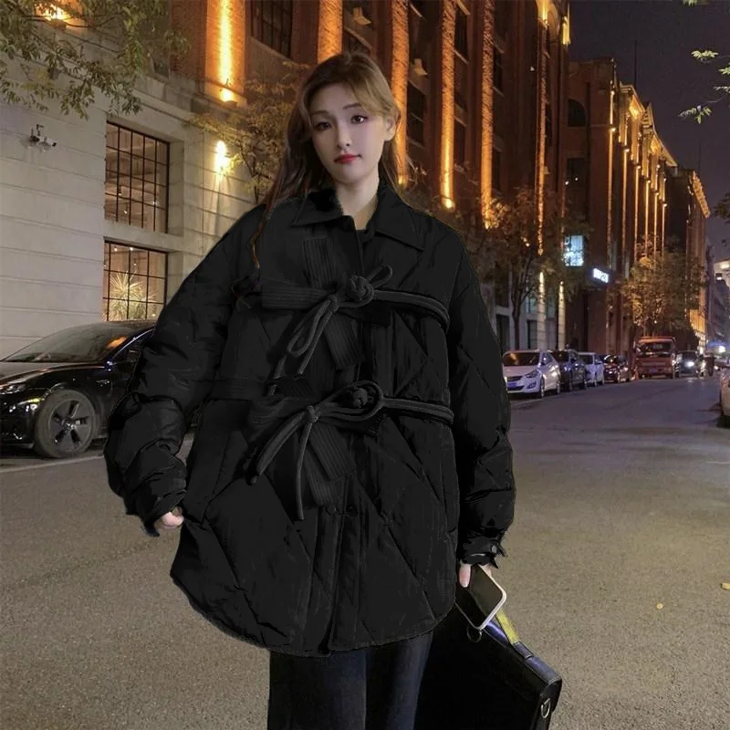 Button Big Size Cotton-padded Coat Long Sleeve Loose Fit Women Parkas Fashion Tide New Autumn Winter 2023