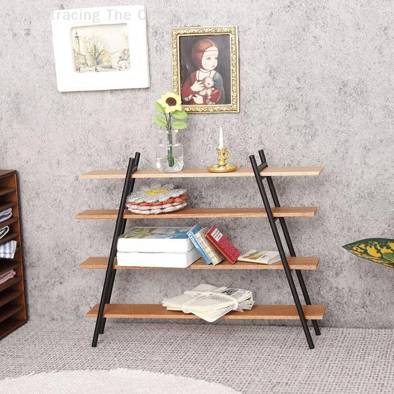 

1/12 Dollhouse Four-layer Bookshelf Storage Rack Wooden Miniature Furniture Home Model Decor Toy Doll House Accessories