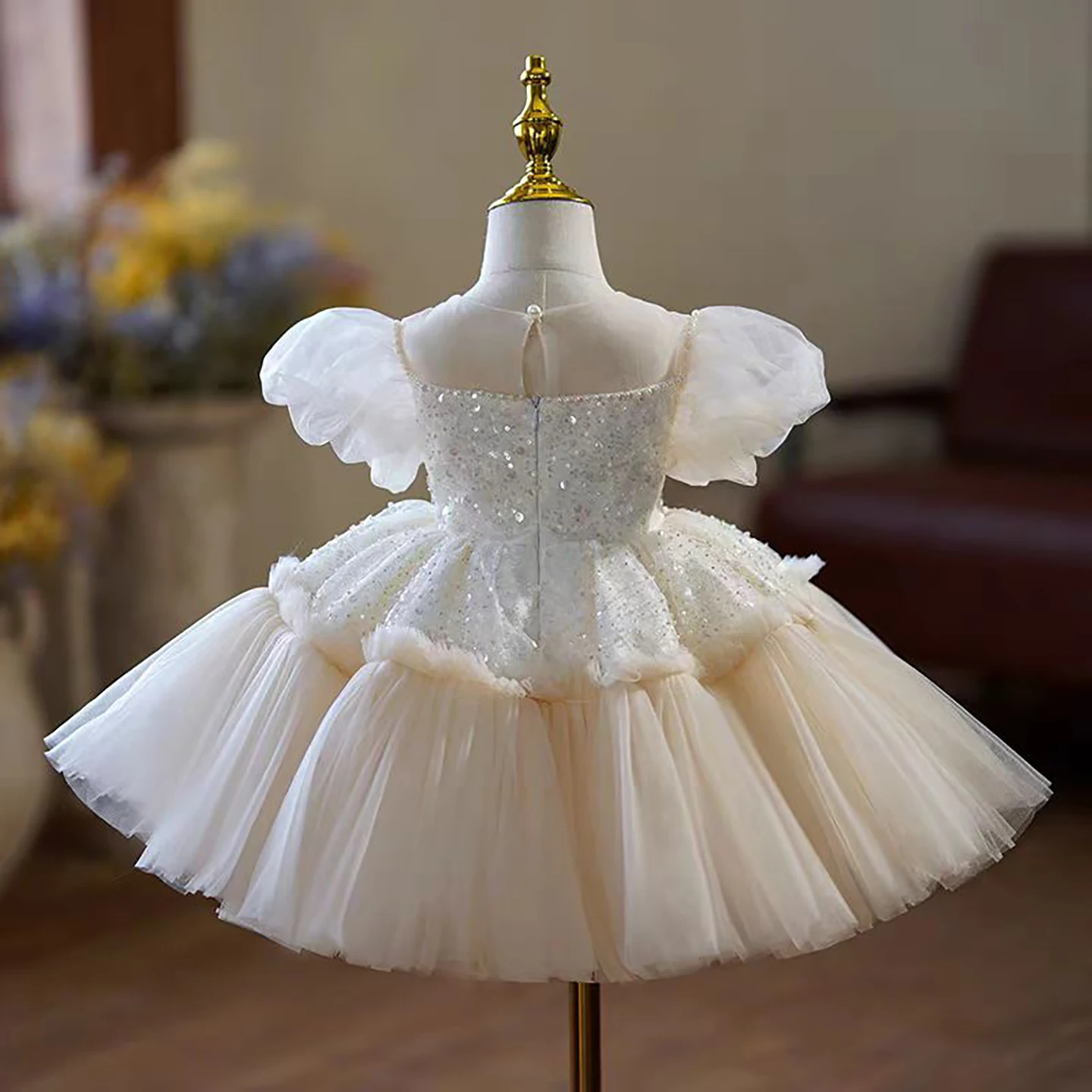 Dreamy Vow J762 Elegante abito bianco da ragazza con fiocco e perle per bambini di 1 anno, matrimonio, compleanno, comunione, festa, ballo di fine anno