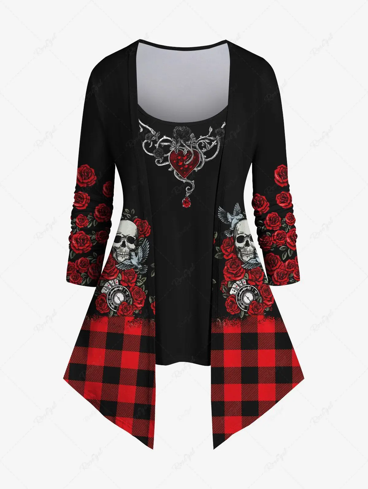 Autumn 2023New Halloween 3D Skull Rose Flower Plaid Bird Pumpkin Bat Flame Print 2 in 1 T-shirt Or Flare Pants Daily Casual Set