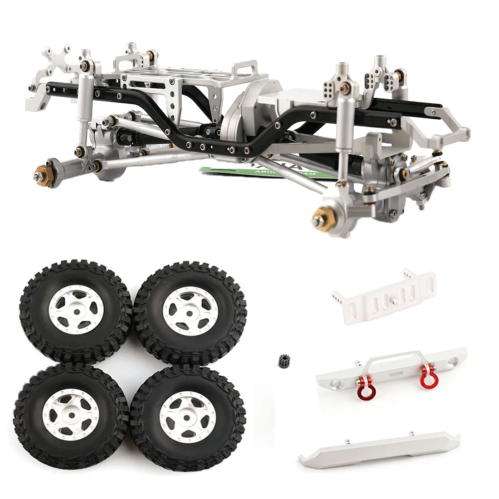 1/24 Metal Assembled Jeep Wrangler RC Car Frame with Wheel Hubs Tires Bumper for Axial SCX24 AXI00002 Crawler 4WD Off-Road Truck