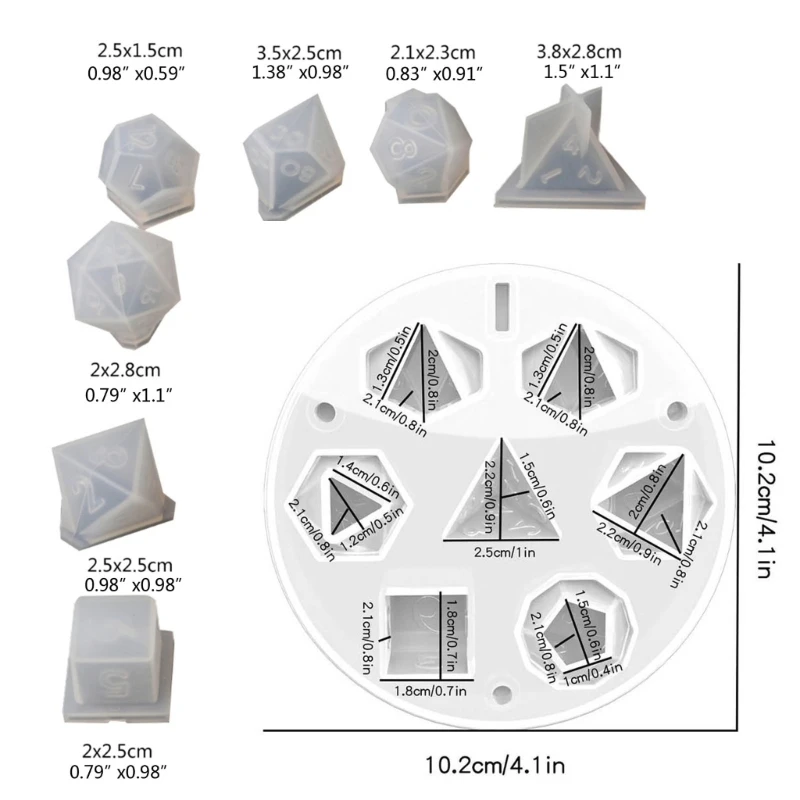 Bộ 8 Khuôn Silicon Epoxy Khuôn Thủ Công DIY Khuôn Trang Trí Bàn Ăn Hình Xúc Xắc