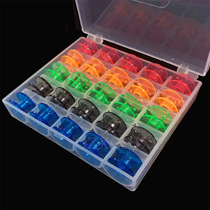 25Pcs Colorful Sewing Machine Bobbins Spools Empty Bobbins Spools Plastic Storage Box For Home Sewing Accessories Tools AA8275