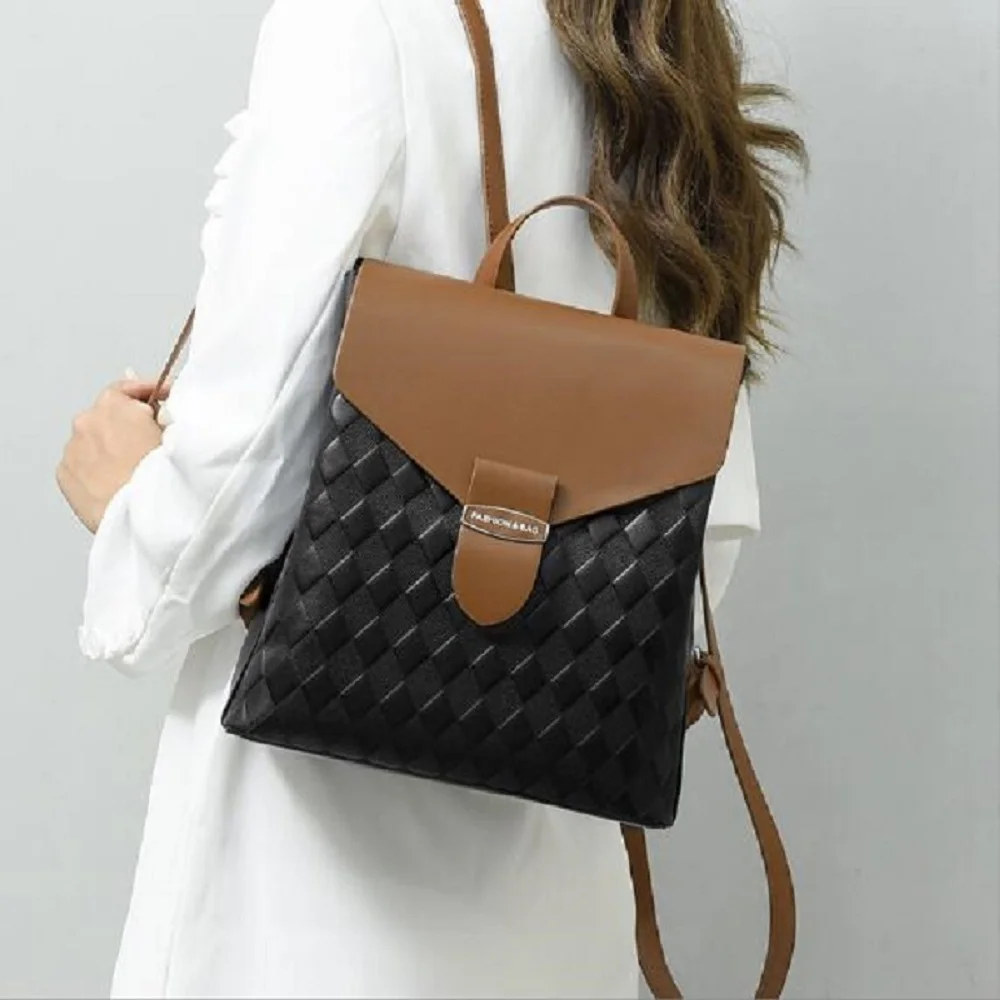 New Arrival Fashion Luxury Diamond Latttice Leather Travel Backpack High Capacity Shoulder Bags Women Messenger Bag Totes