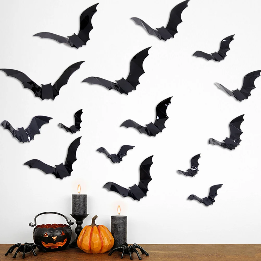 

72Pcs Halloween Bat Stickers 3D Wall Decals Home Decoration Halloween Party Room Door Window Stickers 3D Bats Sticker