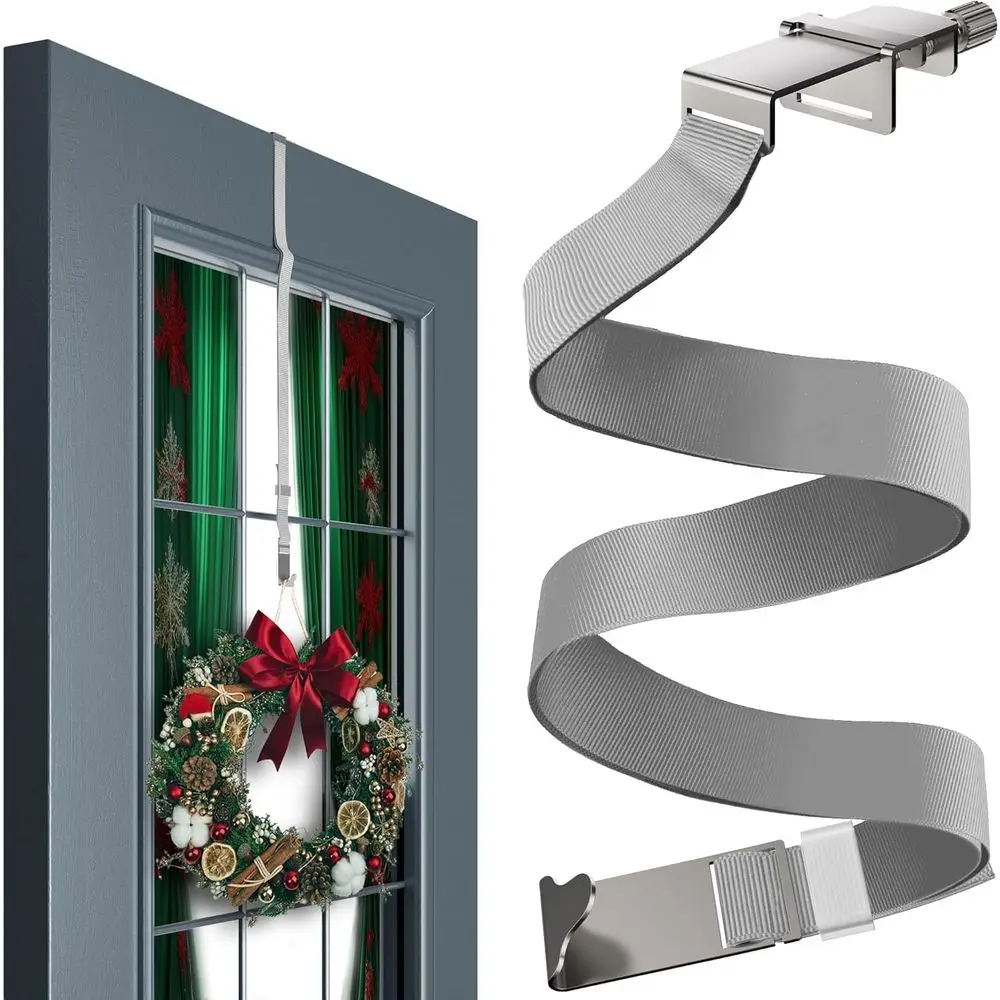 Adjustable Wreath Hanger for Front Door as Non-Scratch Decoration Holder for Christmas, Easter, and Halloween, Decoration Hook f