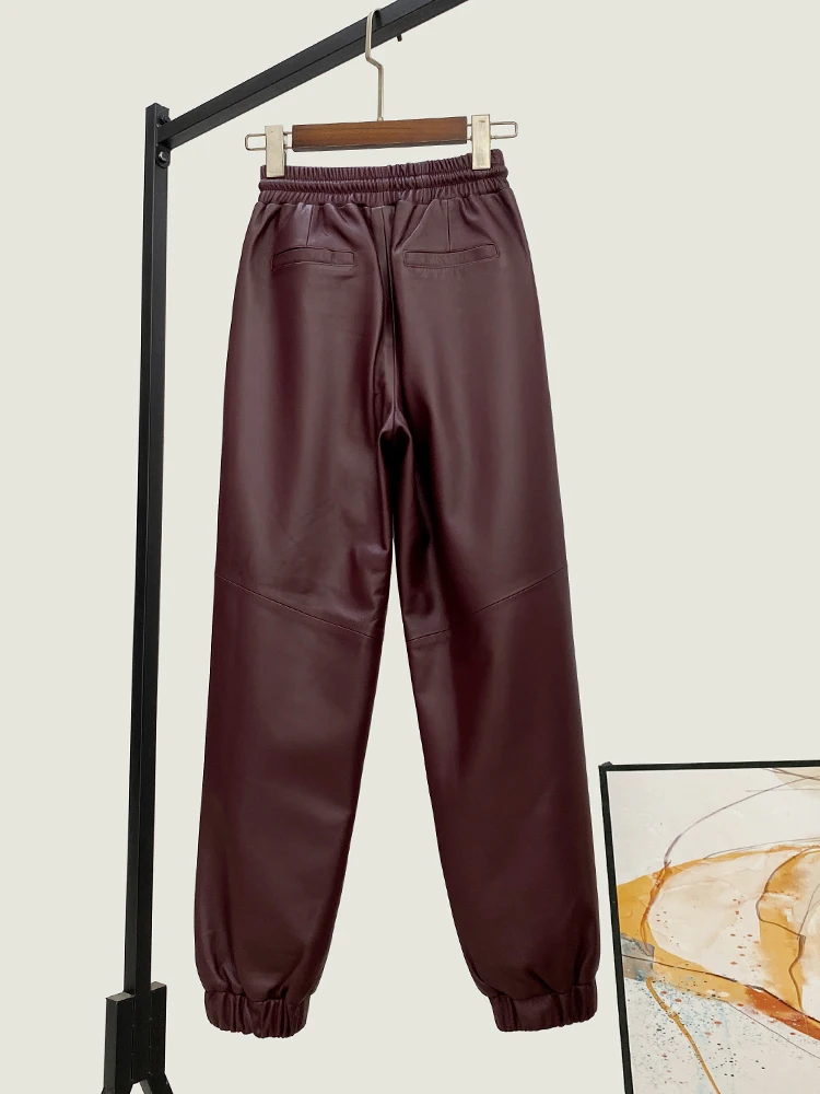 Winter New High Quality Genuine Real Leather Pants Women's Loose Cropped Versatile Sheepskin Casual Fashion