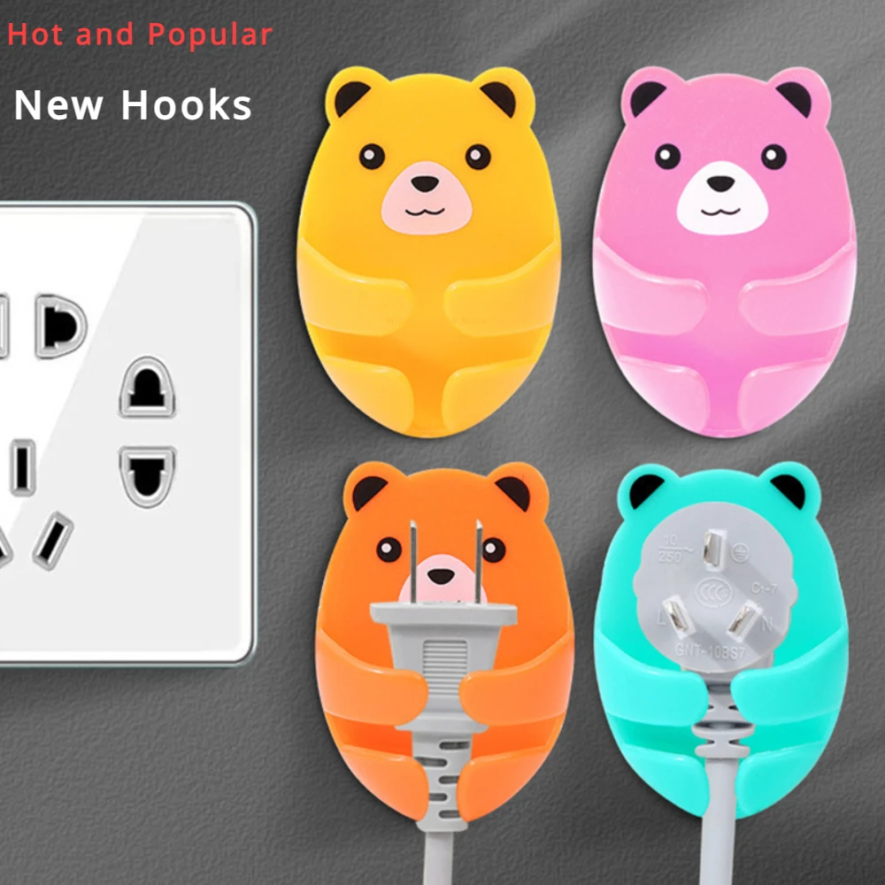 Cartoon Hugging Bear Plug Hook Household Kitchen Power Socket Hook Punch-free Bear Plug Storage Hook Cable Organizer Holder