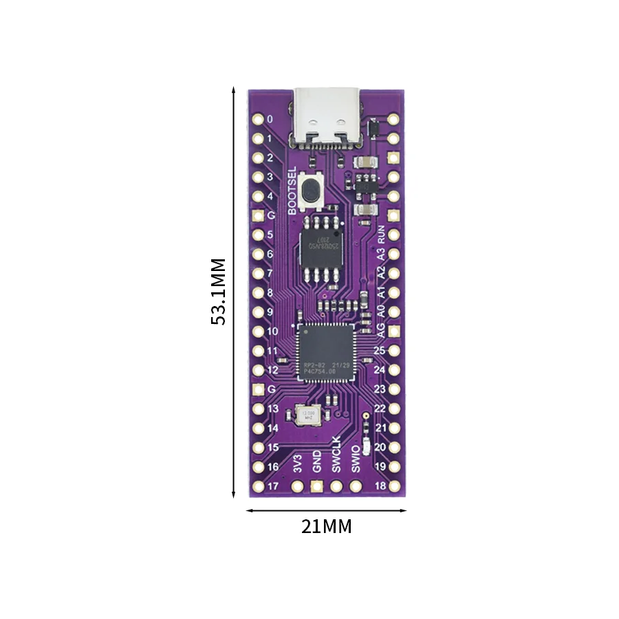 Raspberry Pi Pico RP2040 Board Lite Purple 4MB/16MB Flash Dual-Core ARM Cortex-M0+ Processor USB Type-C for Arduino MicroPython