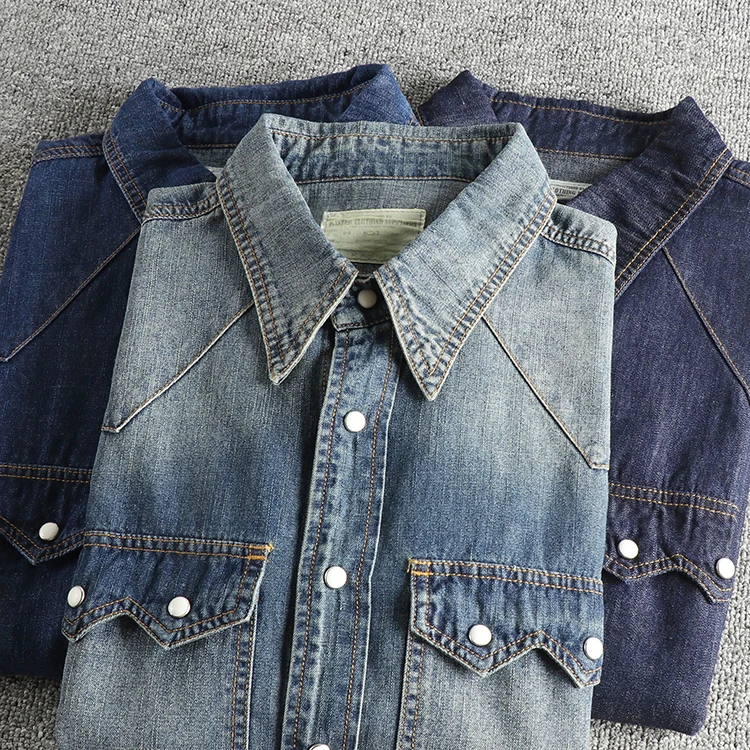 Autumn New American Retro Heavyweight Double Pocket Denim Cargo Shirt Men's Simple 100% Cotton Washed Casual Blouses Thin Jacket