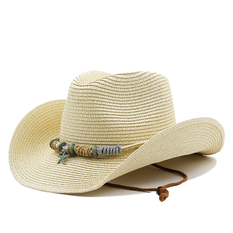 Bohemian Sun Hat For Women Foldable Beach Hats Ladies Summer Paper Straw Hats White Panama Travel Hat UV Protection cowboy hat