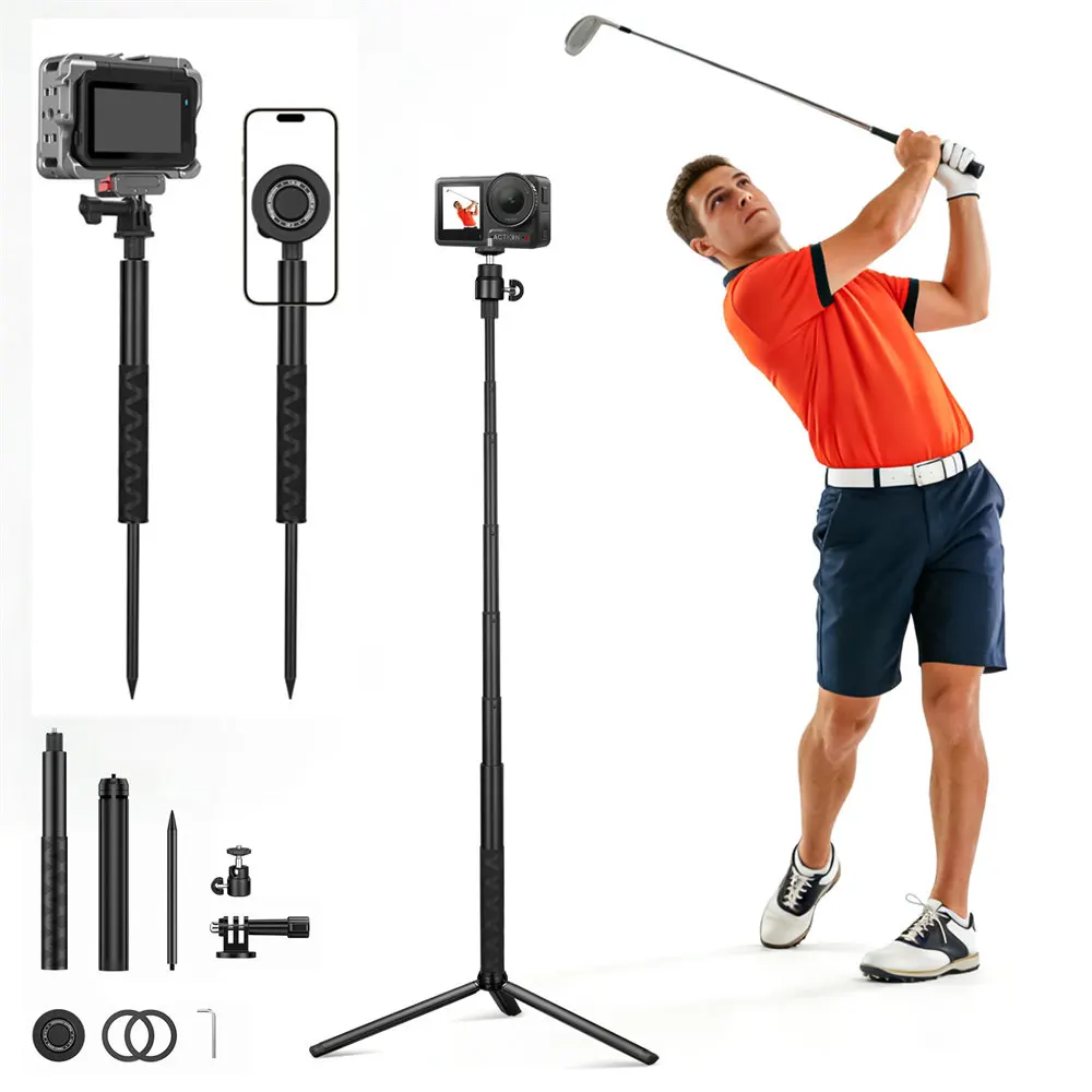 

НОВЫЙ Магнитный штатив-трипод для гольфа, алюминиевый монопод, магнитная селфи-палка с креплением для GoPro и 1/4-дюймовым креплением для телефона/камеры, тренажер для отработки ударов в гольфе