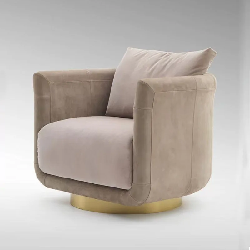 Modern Rotating Single Sofa Chair for Living Room Balcony, Stainless Steel Lounge Armchair, Minimalist Recliner