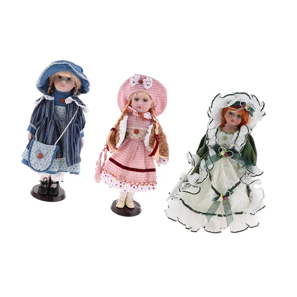 40cm Vintage Porcelain Dolls With Excellent Workmanship With Display Stand