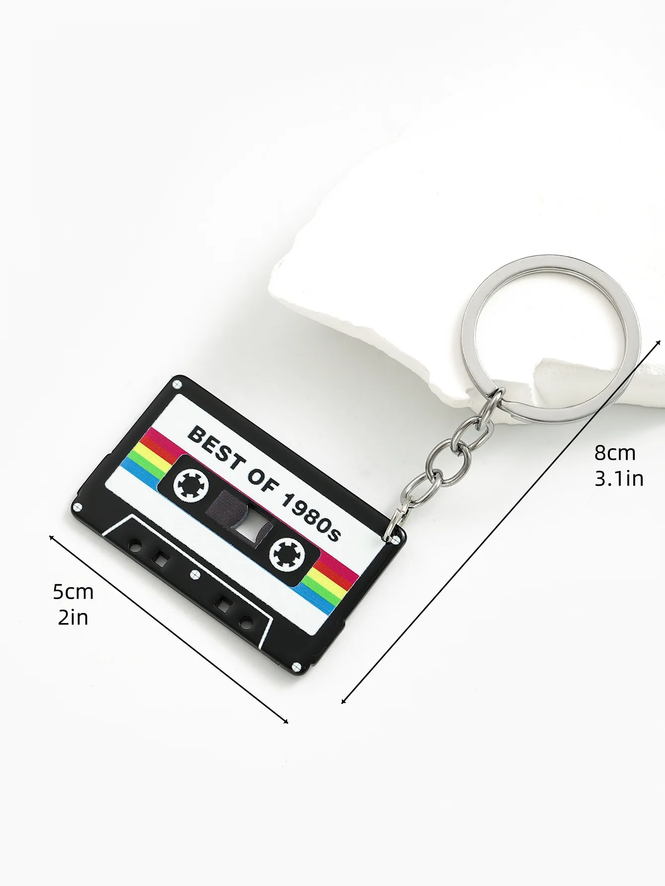 Retro Cassette Keychain Classics Acrylic Black English Letters Bag Car Key Chains Jewelry Charms Gifts For Women Kids