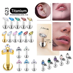 Titanium G23 Ear Studs Cartilage Zircon Opal Agate Labret Lip Tragus Nose Earring For Women Christmas Gift Piercing Jewelry