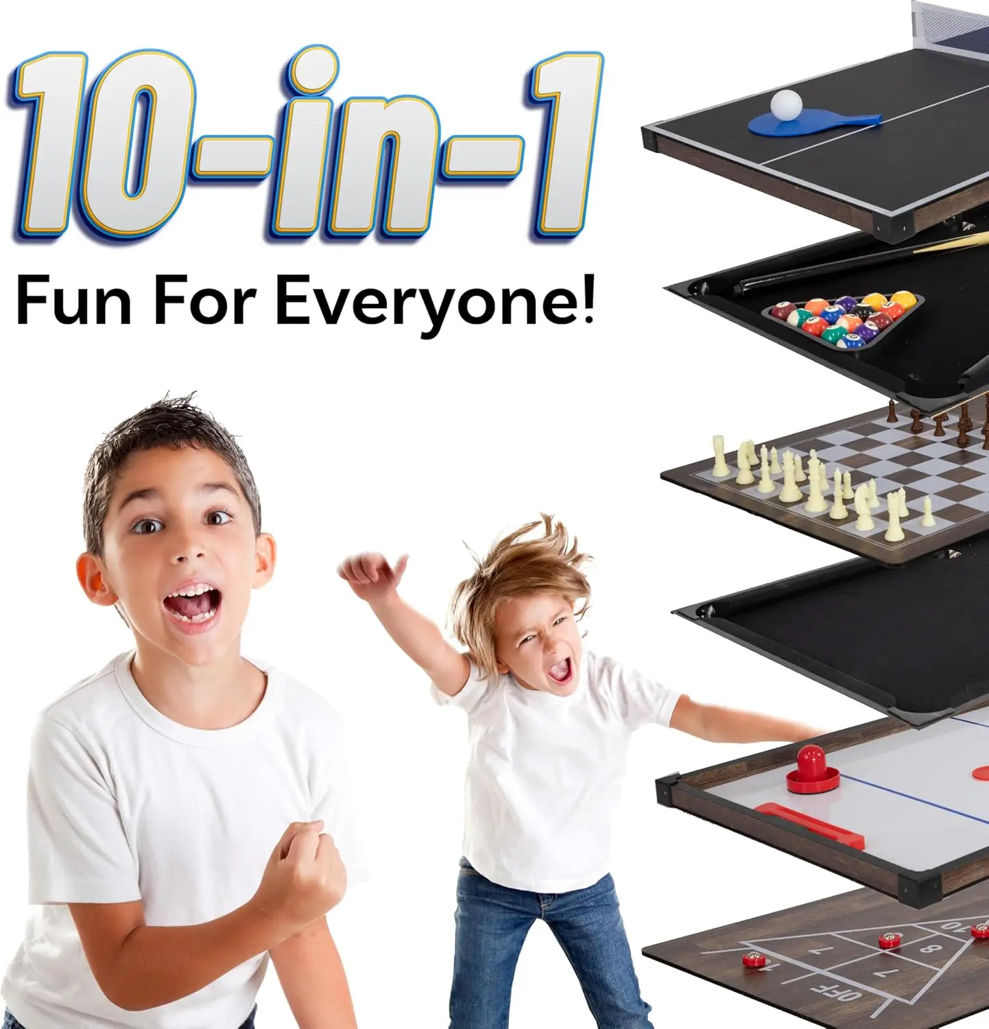 Sunnydaze 10-In-1 Game Table - Combination Multi-Game Table With Billiards, Push Hockey, Foosball, Ping Pong, Chess, Checkers,