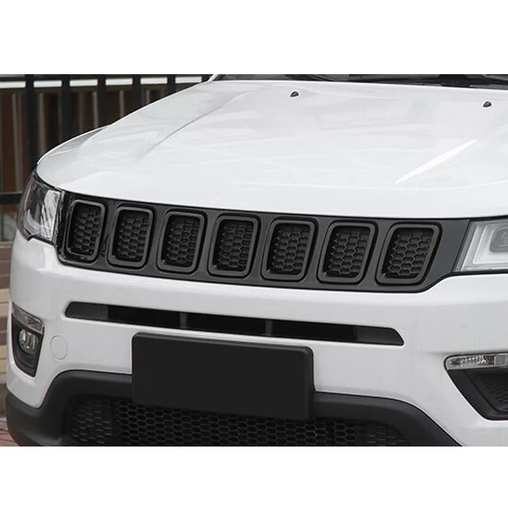 Car Body Protection ABS Chrome Trim Front Up Racing Grid Grill Grille Hood 7pcs For Jeep Compass 2017 2018 2019 2020 2021 2022