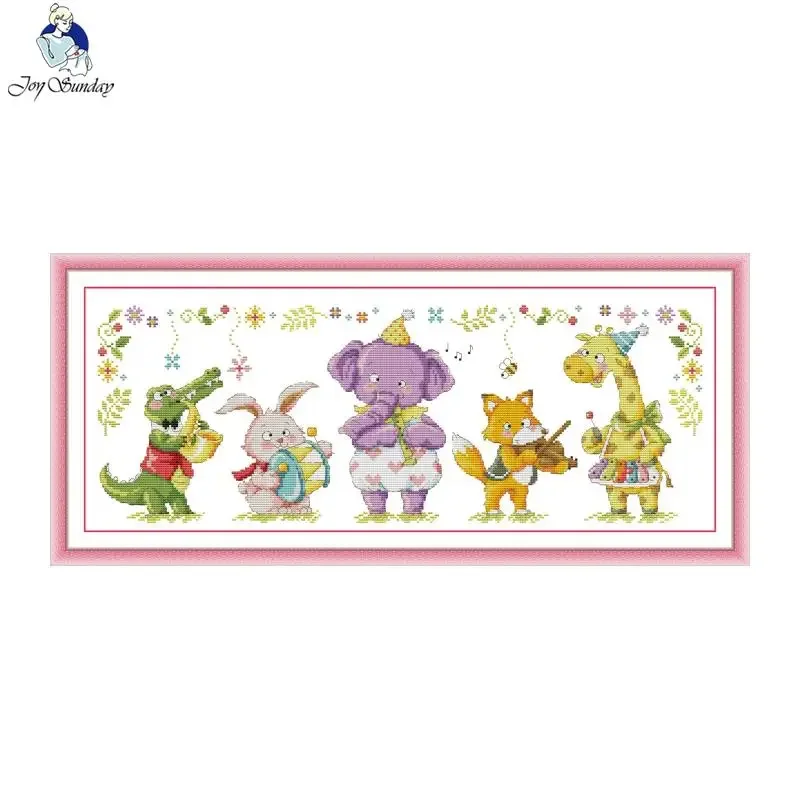 

Little Animal Band Pattern Cross Stitch Kit Joy Sunday Aida 16/14CT Counted Printed Canvas DIY Embroidery Kit With A Small Gift