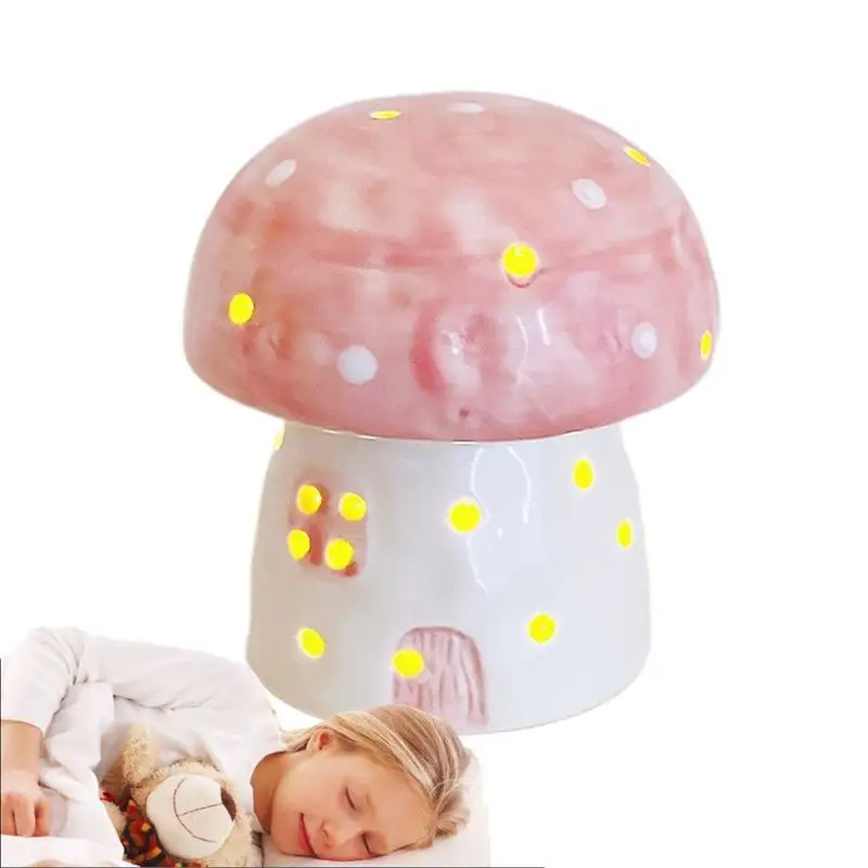 

Cute Mushroom Night Light Ceramic Battery Powered Lamp Children Decoration Night Lamps Perfect For Living Room and Bedroom