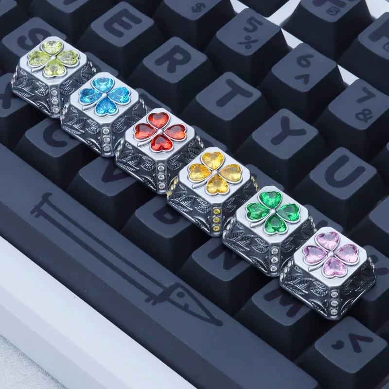 Lucky Four-Leaf Clover Theme Mechanical Keyboard Metal Custom Artisan Keycap PC Gaming Keyboard Point Keycap DIY Collect Gift