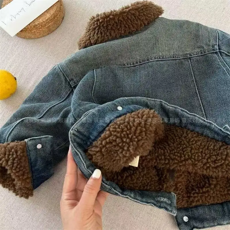 الخريف الشتاء الأطفال سترة الطفل 2025 النسخة الكورية الجديدة الأولاد معطف الدنيم غير رسمي فتاة سميكة 90-140 سنتيمتر #3