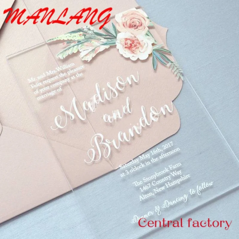 Custom  Customized texts acrylic transparent wedding unique invitation card holiday card