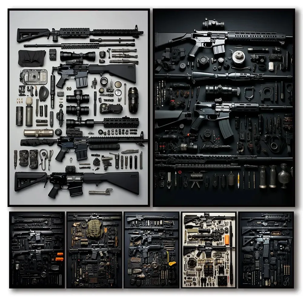 Canvas Painting Decorative Paintings Modern Weapon M4A1 Wall Decoration Poster Automatic Rifle Gun Parts Display Room Decor Home