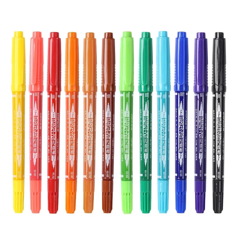 12 Colors Fine Point Permanent Markers, Waterproof & Smudge-Proof Pens, Durable Markers for School Classroom Office Art Painting